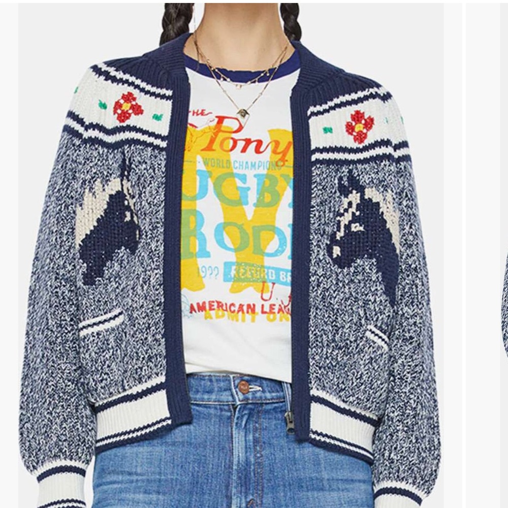 MOTHER Navy and White Horse Cardigan